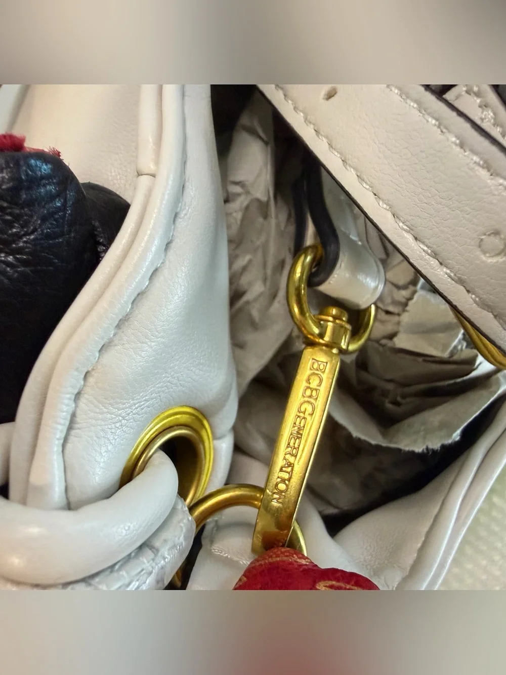 BCBGeneration Cream Hobo Satchel with Gold Ring Handle